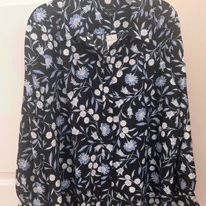 Ann Taylor Black and Blue Buttoned Polo Blouse